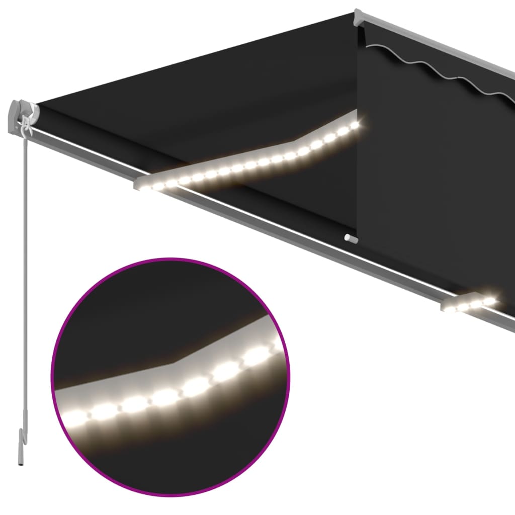 vidaXL Toldo retrátil manual com estore e luzes LED 4,5x3 m antracite