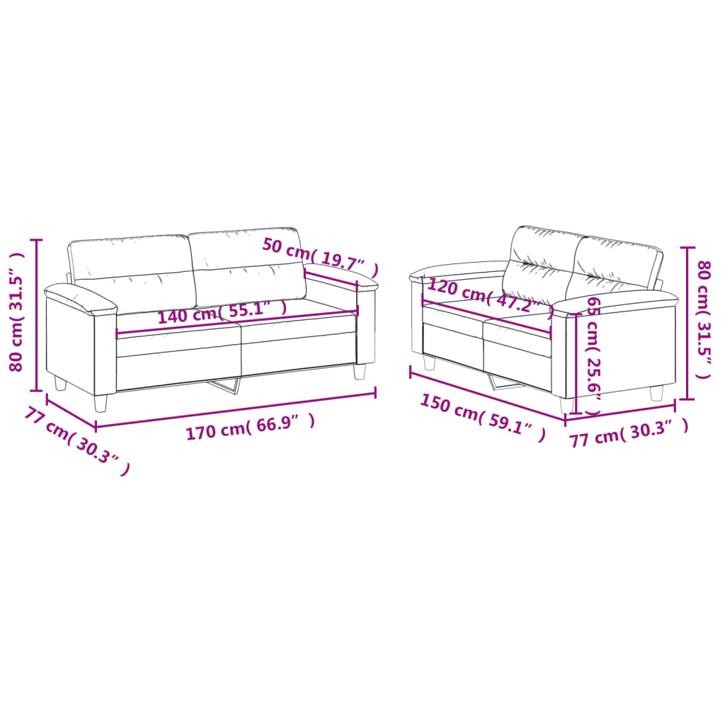 vidaXL 2 pcs conjunto de sofás com almofadões couro artificial preto