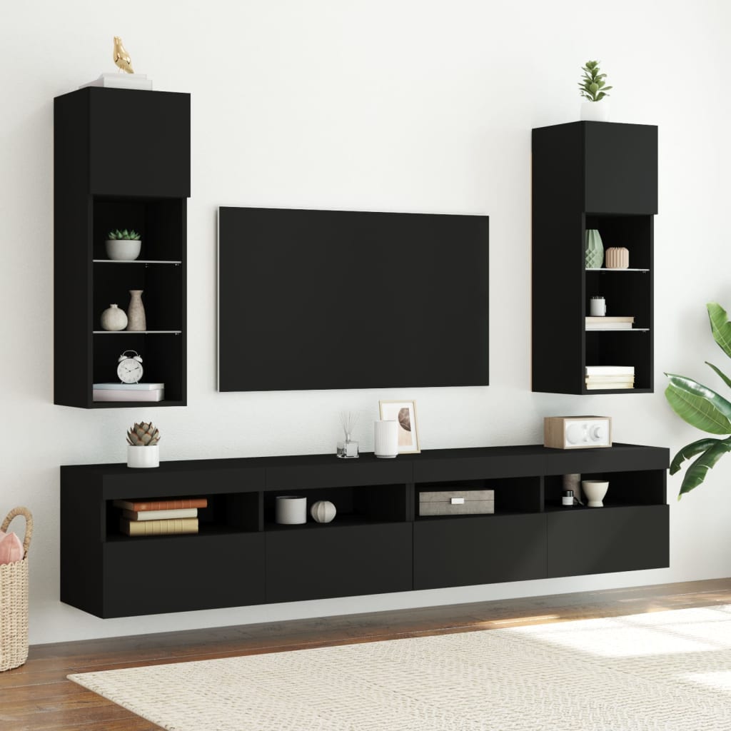 vidaXL Móveis de TV com luzes LED 2 pcs 30,5x30x90 cm preto