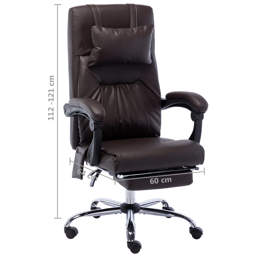 vidaXL Cadeira escritório c/ função massagem couro artificial castanho