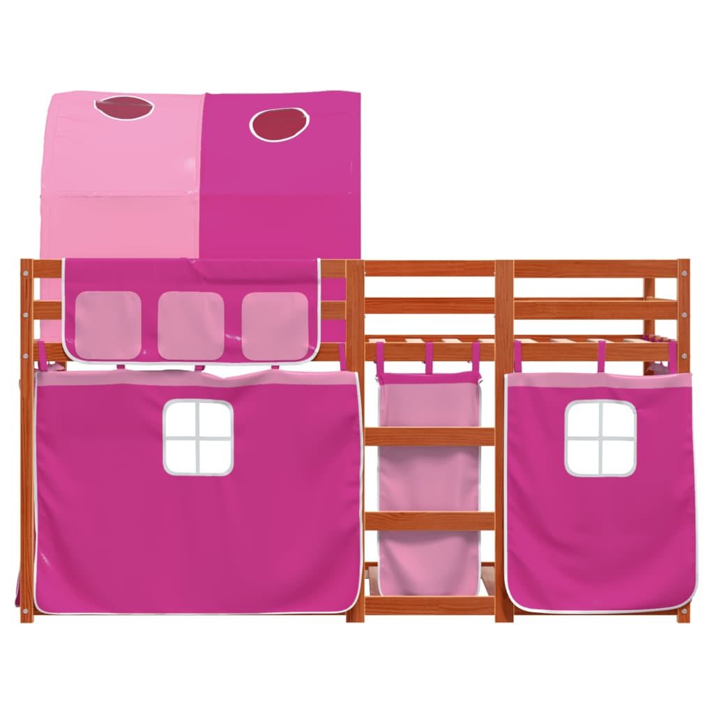 vidaXL Beliche com cortinas 90x190 cm madeira de pinho maciça rosa