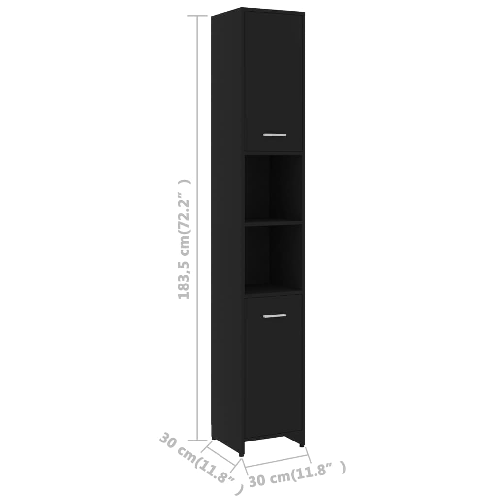 vidaXL Armário de casa de banho 30x30x183,5 cm contraplacado preto