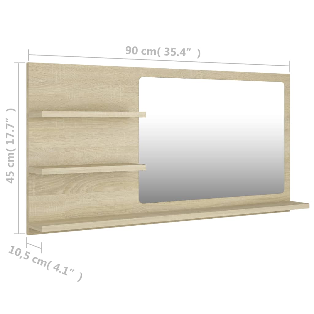 vidaXL Espelho de casa de banho 90x10,5x45 cm contraplacado carvalho