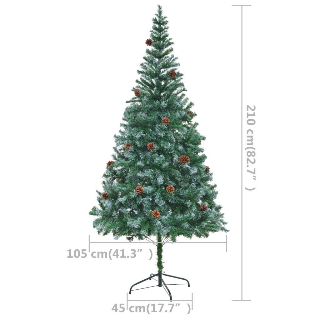 vidaXL Árvore de Natal artificial com pinhas pré-iluminada 210 cm
