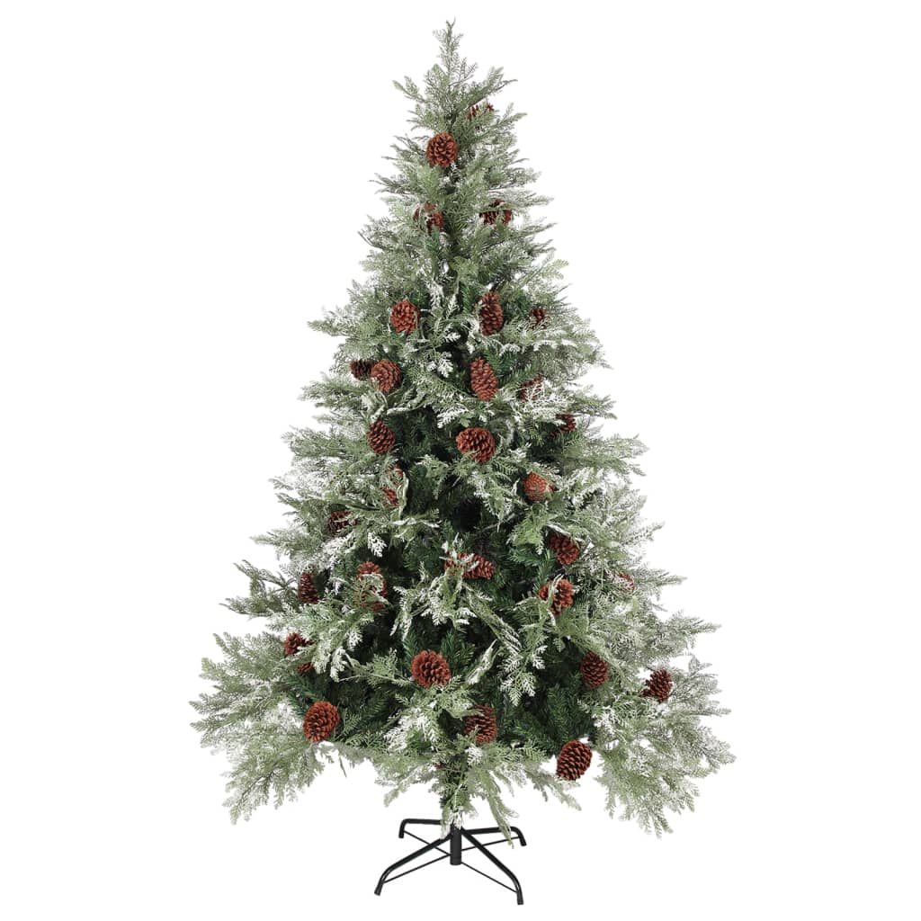 vidaXL Árvore de Natal com pinhas 120 cm PVC e PE verde e branco