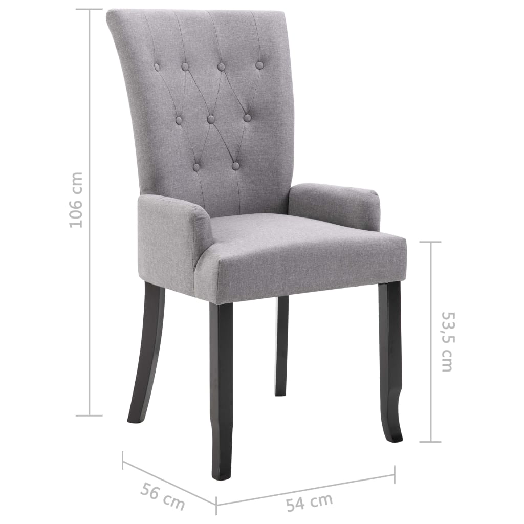 vidaXL Cadeiras jantar c/ apoio de braços 2 pcs tecido cinzento-claro