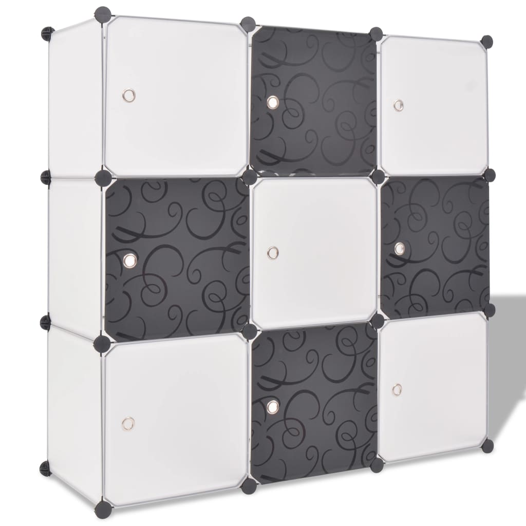 vidaXL Cubos de arrumação com 9 compartimentos preto e branco