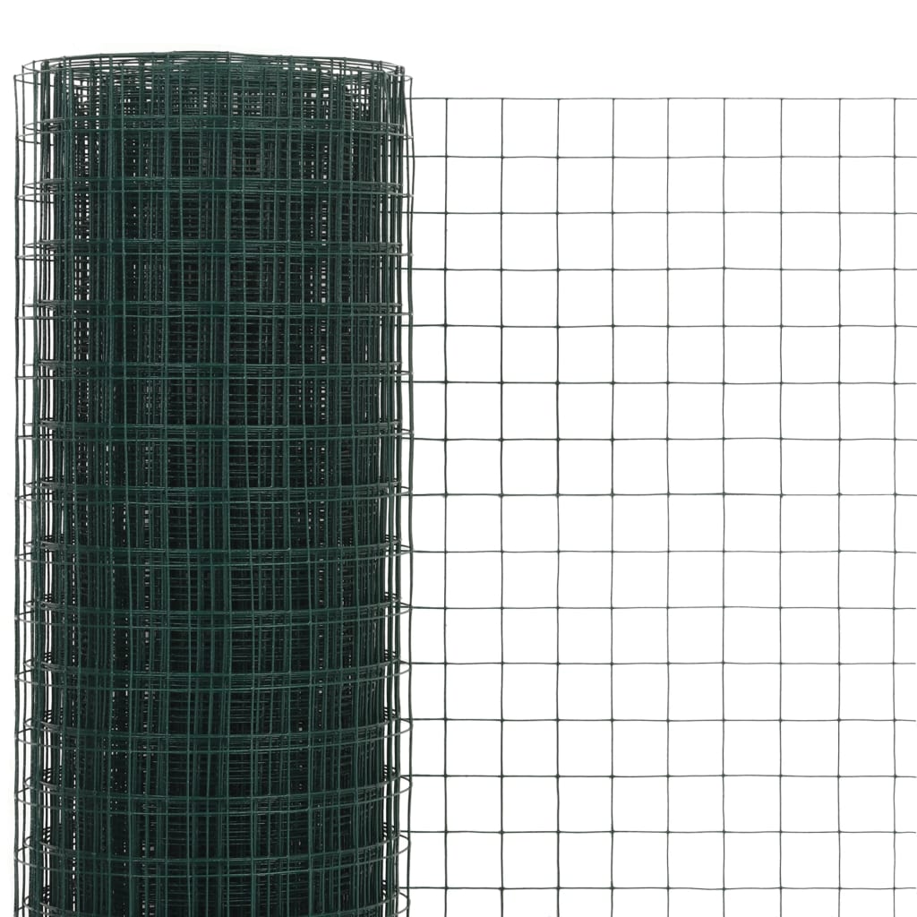 vidaXL Cerca arame galinheiro 25x1,5 m aço c/ revestimento PVC verde