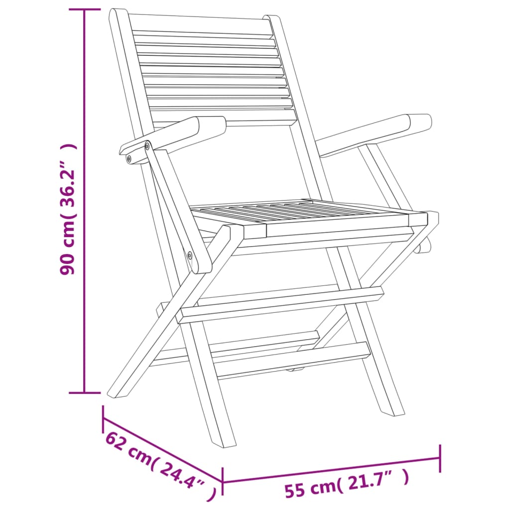 vidaXL Cadeiras de jardim dobráveis 4 pcs 55x62x90 cm teca maciça