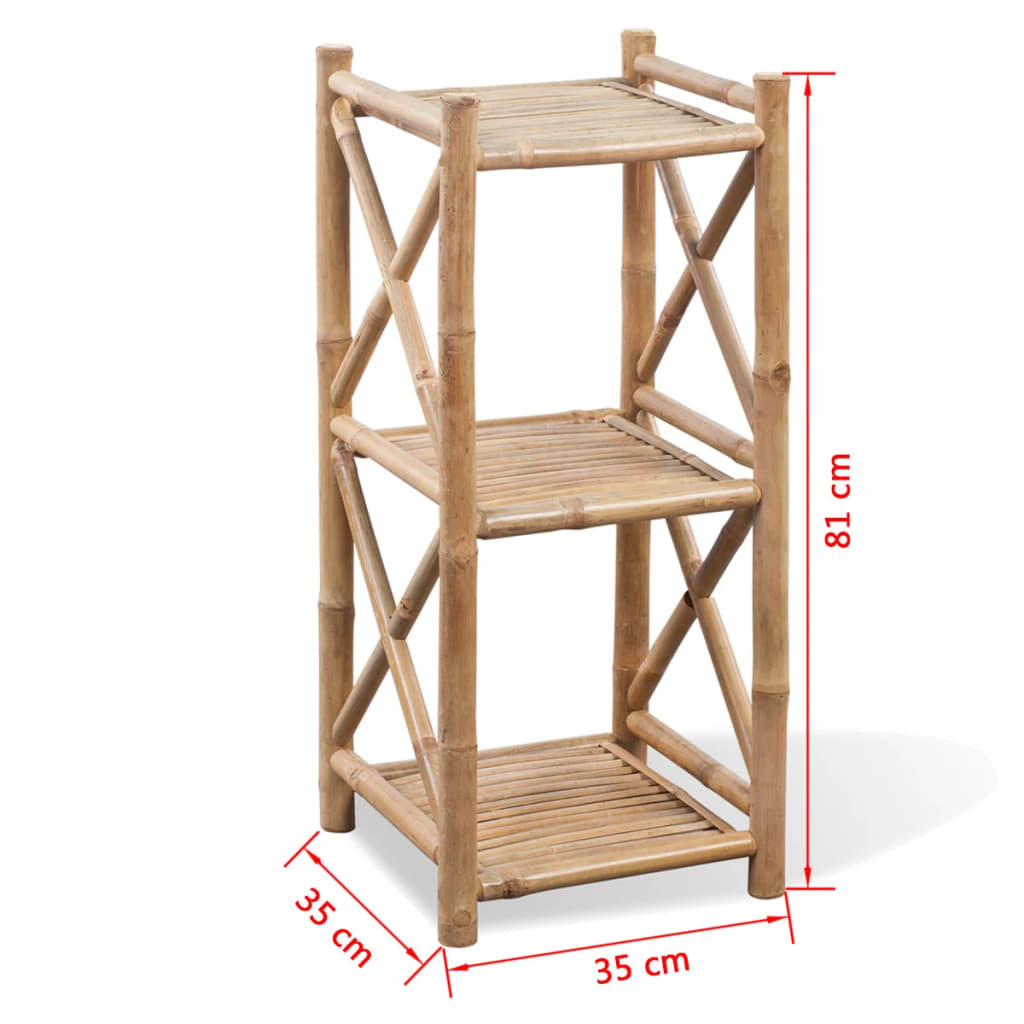 Estante de bambu quadrada com 3 prateleiras
