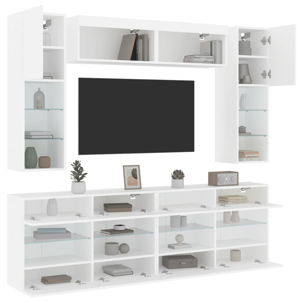 vidaXL 6 pcs conjunto de móveis de parede para TV com luzes LED branco