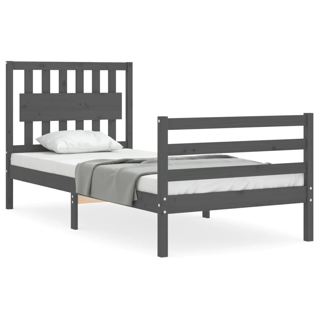 vidaXL Estrutura de cama com cabeceira 90x200 cm madeira maciça cinza