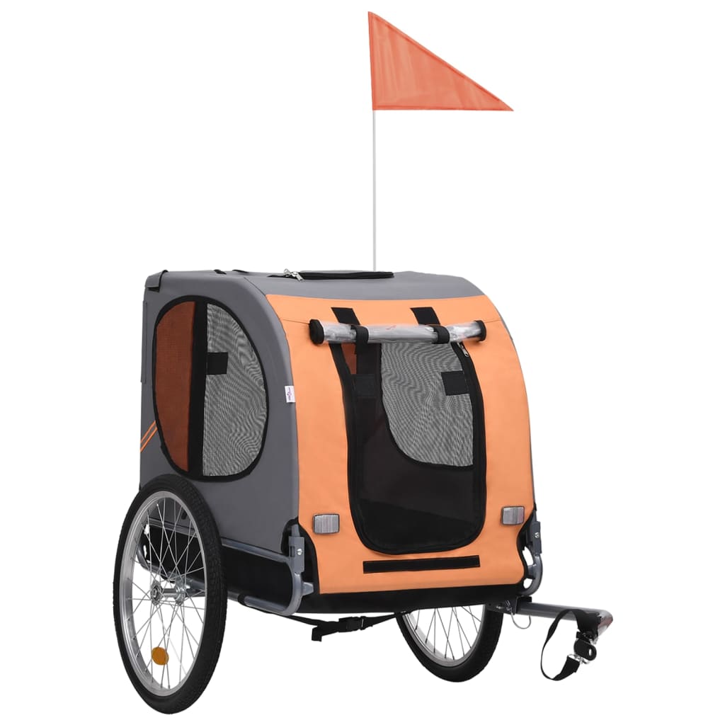 vidaXL Reboque de bicicletas para animais estimação laranja e cinzento