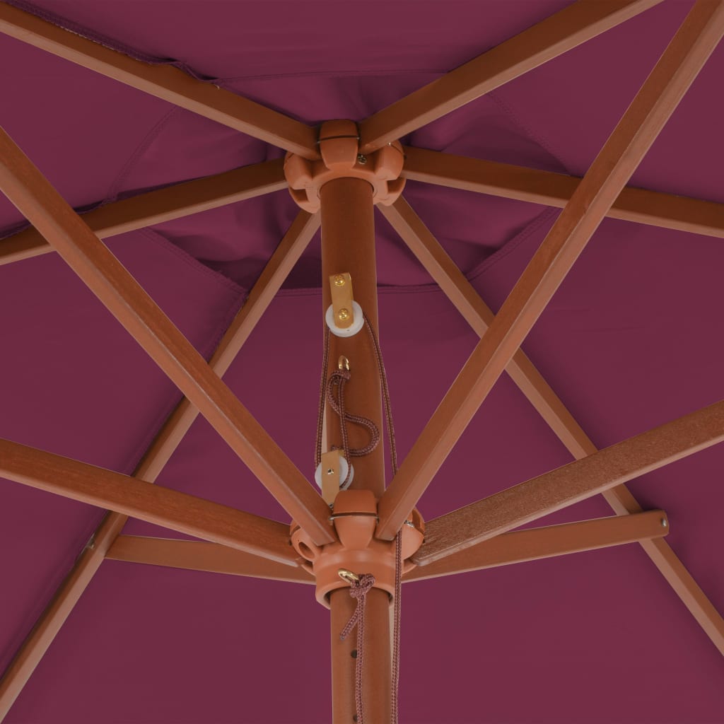 vidaXL Guarda-sol de exterior poste madeira 270 cm vermelho bordô