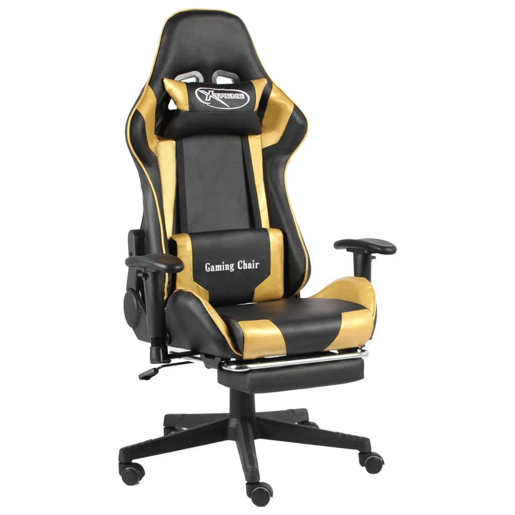 vidaXL Cadeira de gaming giratória com apoio de pés PVC dourado