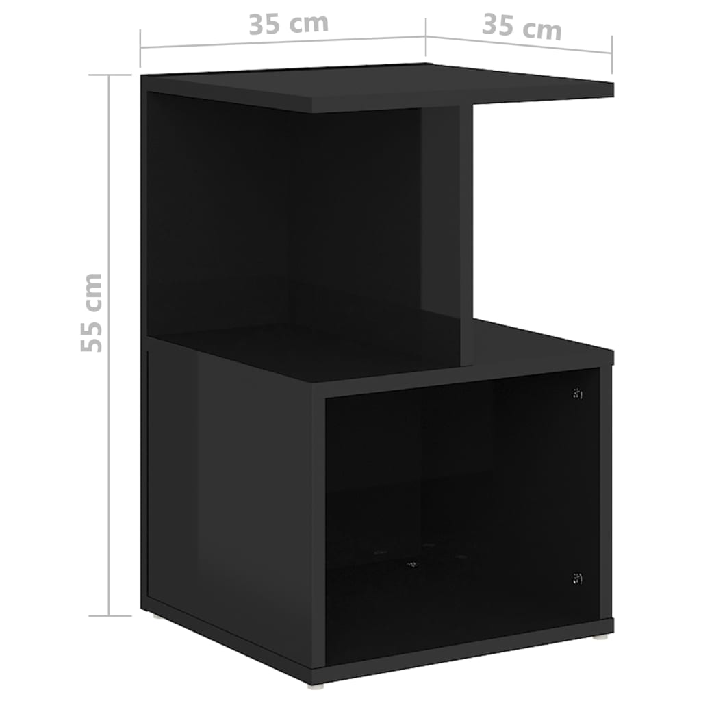 vidaXL Mesa de cabeceira 35x35x55 cm contraplacado preto brilhante