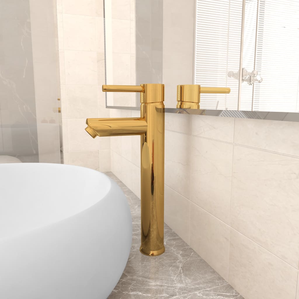 vidaXL Torneira misturadora para casa de banho 12x30 cm dourado