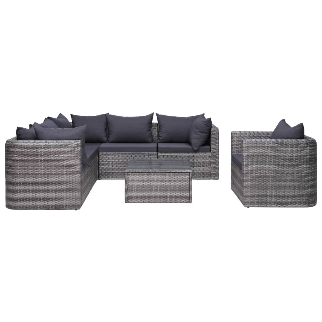 vidaXL 7 pcs sofás de jardim c/ almofadões+almofadas vime PE cinzento