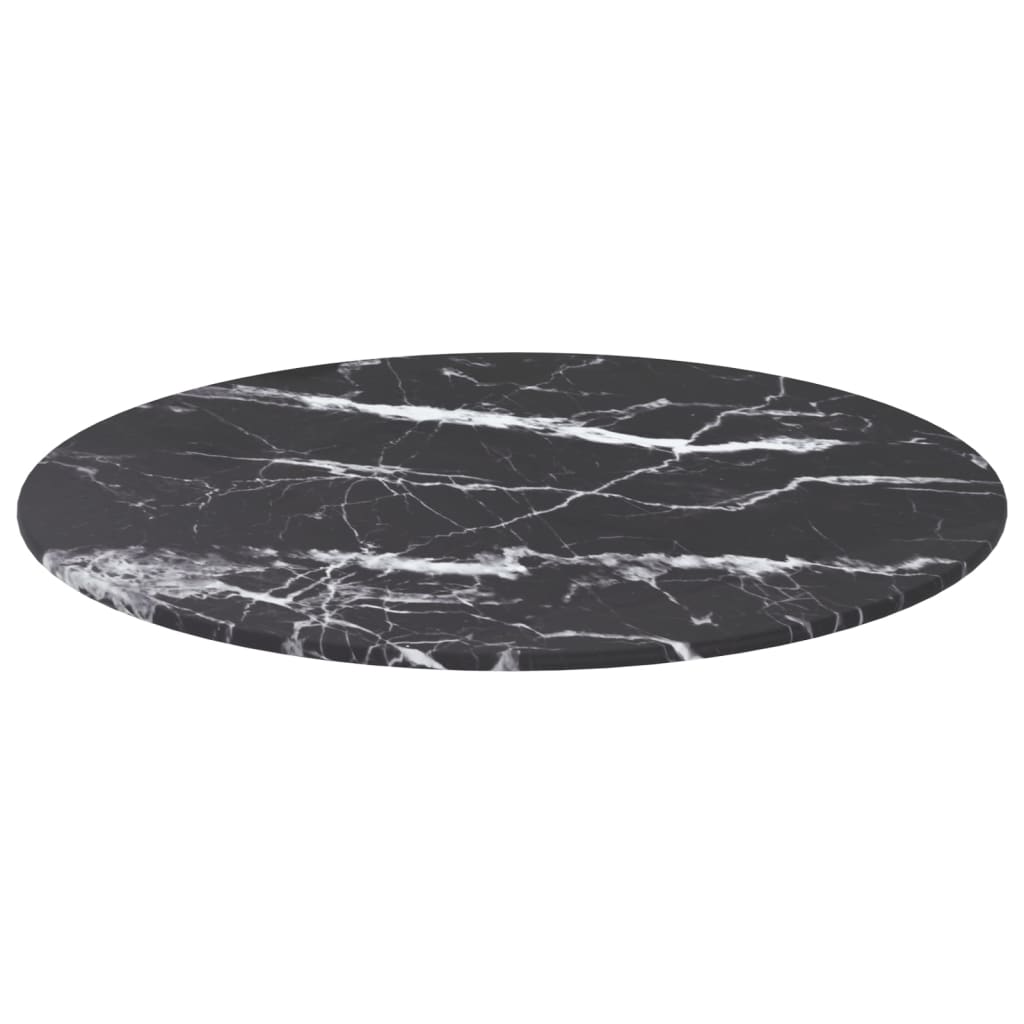 vidaXL Tampo mesa Ø50x0,8 cm vidro temperado design mármore preto