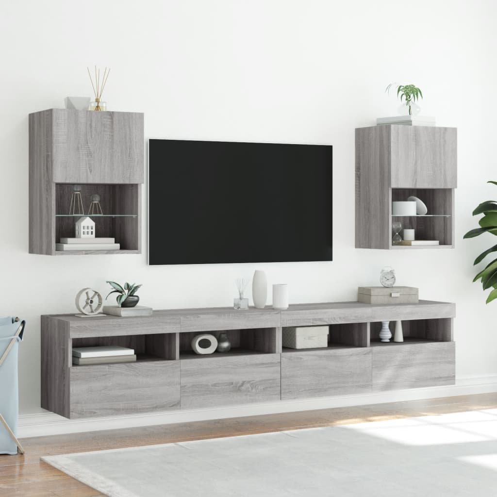 vidaXL Móveis de TV com luzes LED 2 pcs 40,5x30x60 cm cinzento sonoma
