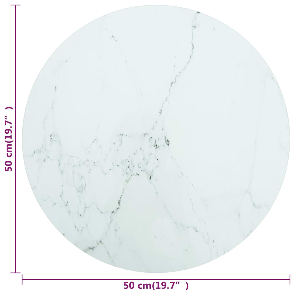 vidaXL Tampo mesa Ø50x0,8 cm vidro temperado design mármore branco
