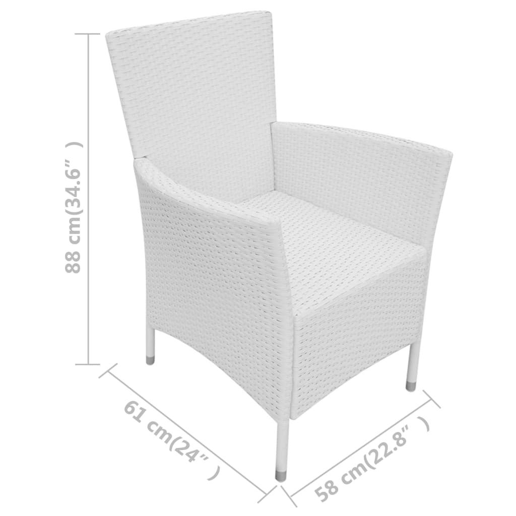 vidaXL Cadeiras de jardim 4 pcs com almofadões vime PE branco nata