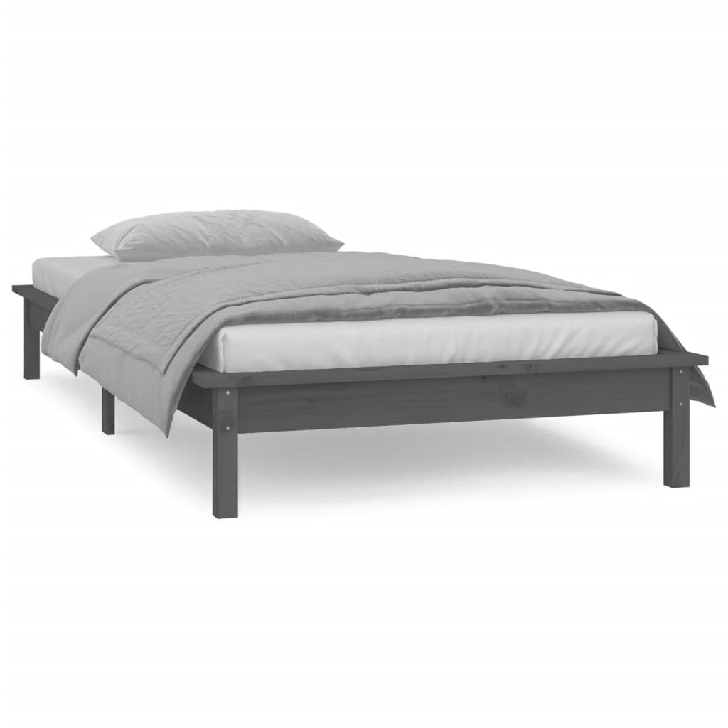 vidaXL Estrutura cama de solteiro c/ LED 90x190cm madeira maciça cinza