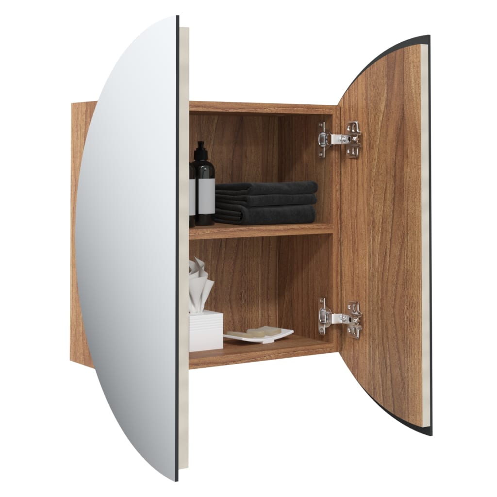 vidaXL Armário WC c/ espelho redondo e LED 47x47x17,5 cm cor carvalho