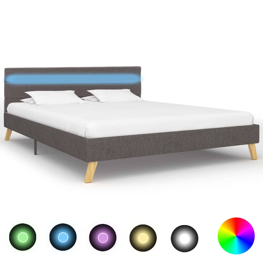 vidaXL Estrutura de cama com LED 160x200 cm tecido cinzento-claro