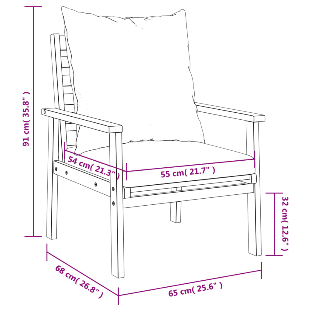 vidaXL Cadeira de jardim 2 pcs c/ almofadão madeira de acácia maciça