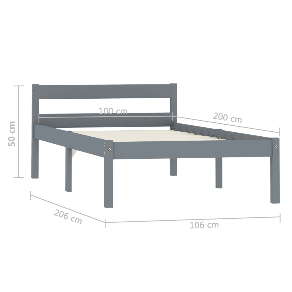 vidaXL Estrutura de cama 100x200 cm madeira pinho maciço cinzento