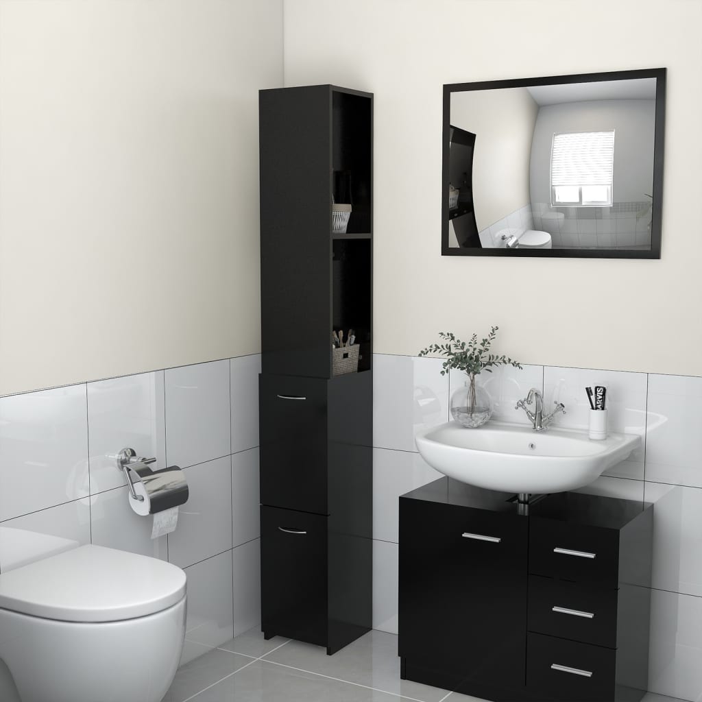 vidaXL Armário casa de banho 25x26,5x170 cm derivados de madeira preto