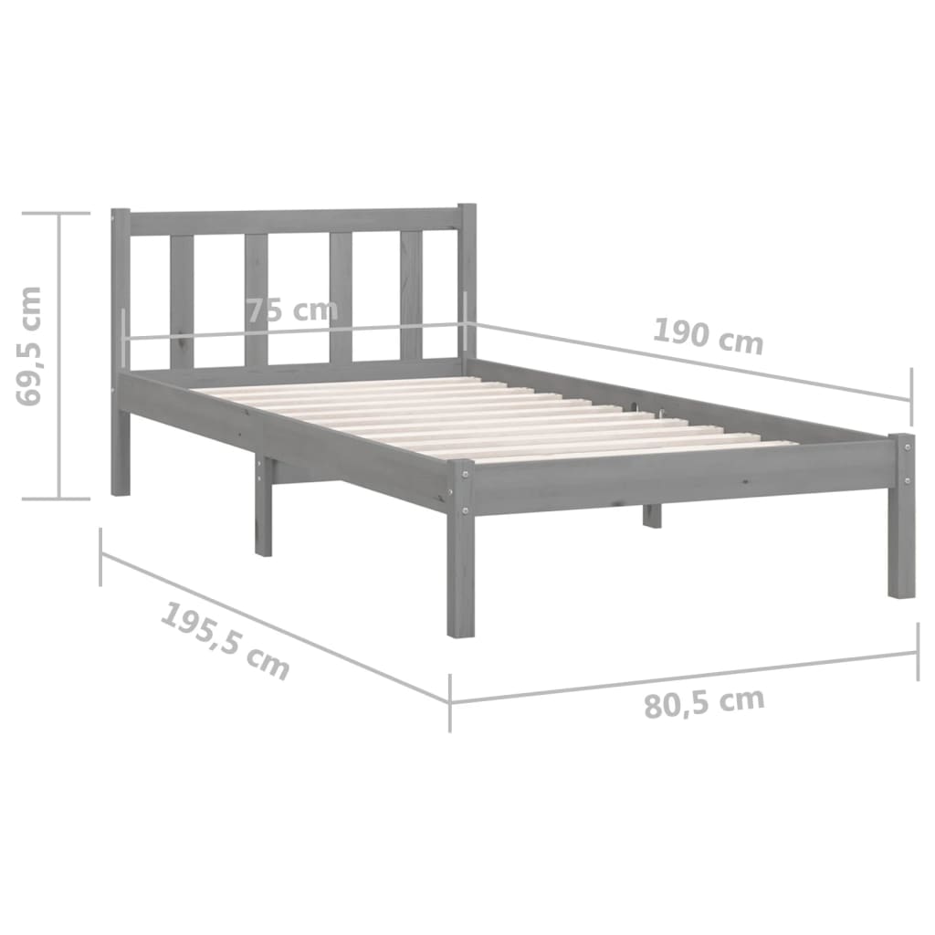 vidaXL Estrutura de cama pequena solteiro 75x190 cm pinho maciço cinza
