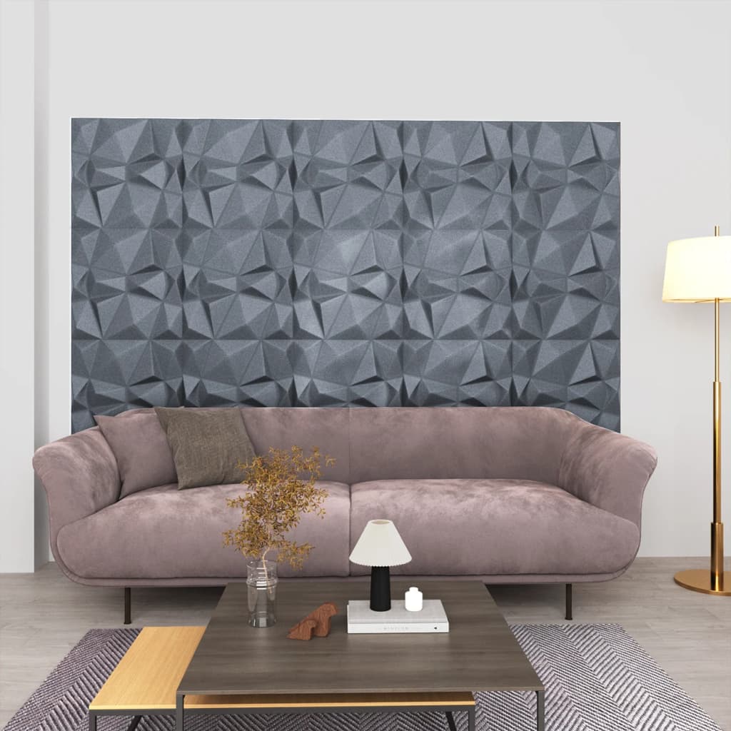 vidaXL Painéis de parede 3D 24 pcs 50x50 cm 6 m² cinza diamante