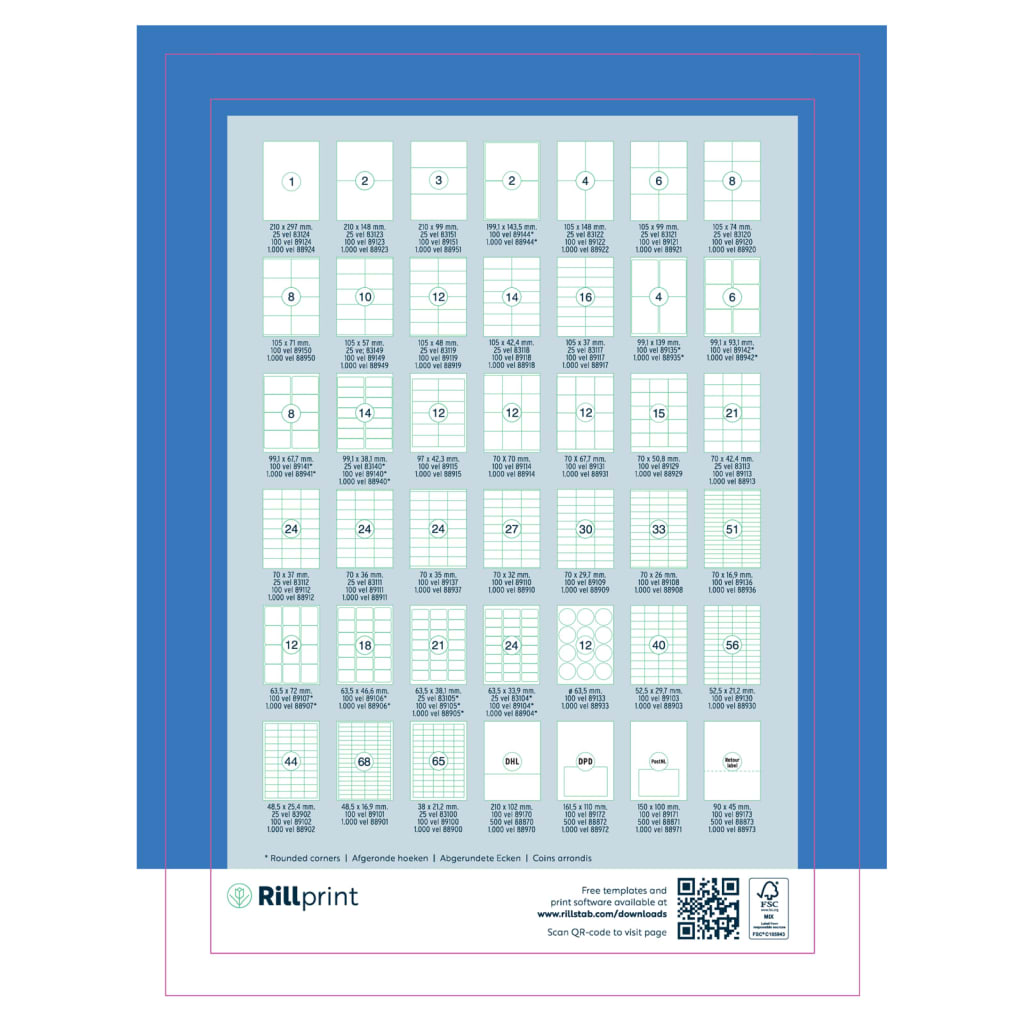 rillprint Rótulos/etiquetas autocolantes 105x37 mm 1000 Folhas branco