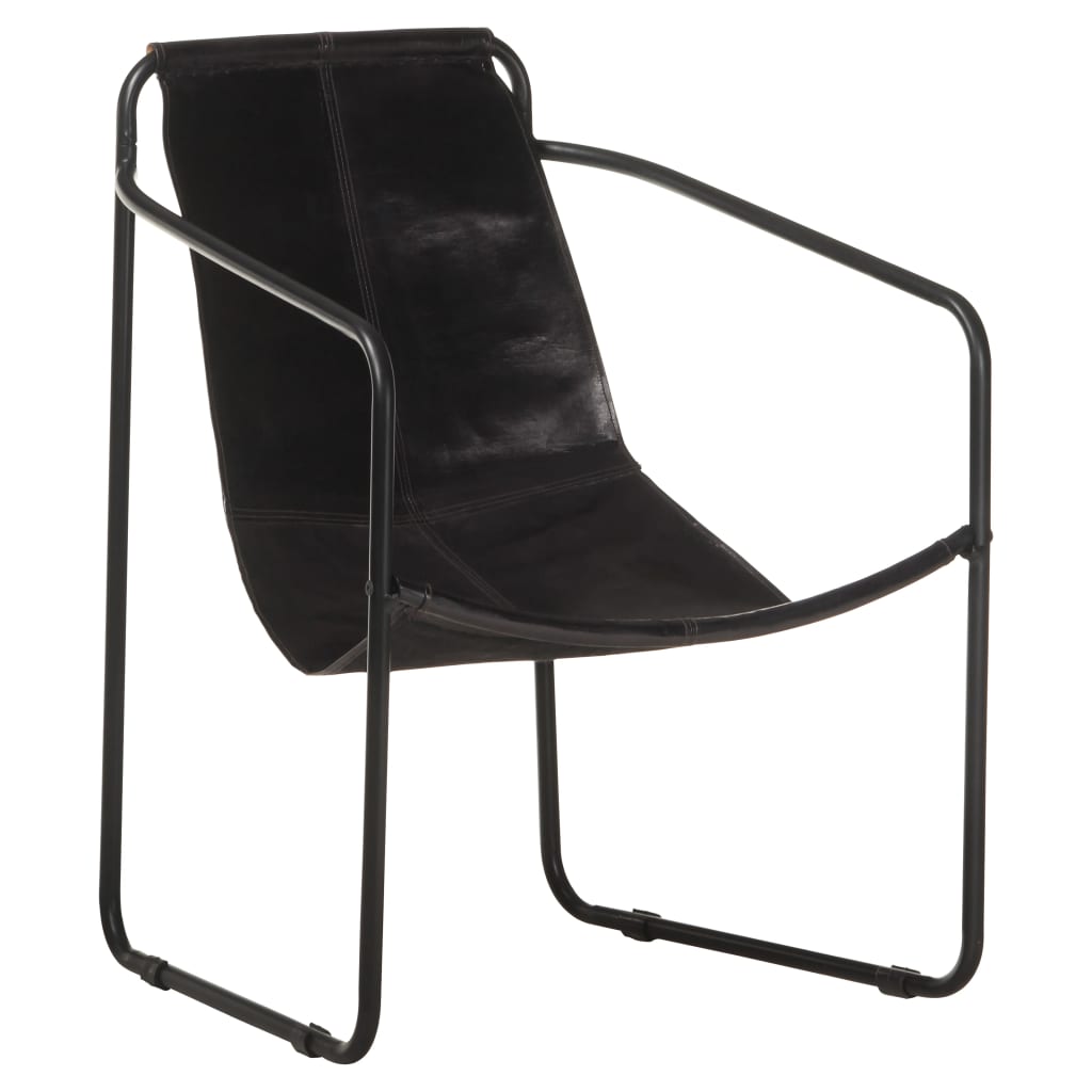vidaXL Cadeira com apoio de braços em couro genuíno preto