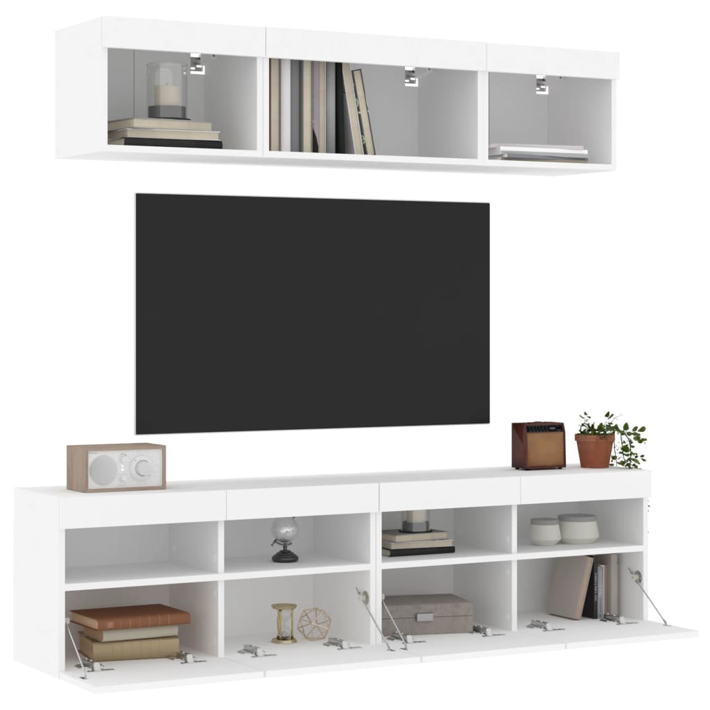 vidaXL 5pcs móveis de parede p/ TV c/ LEDs derivados de madeira branco
