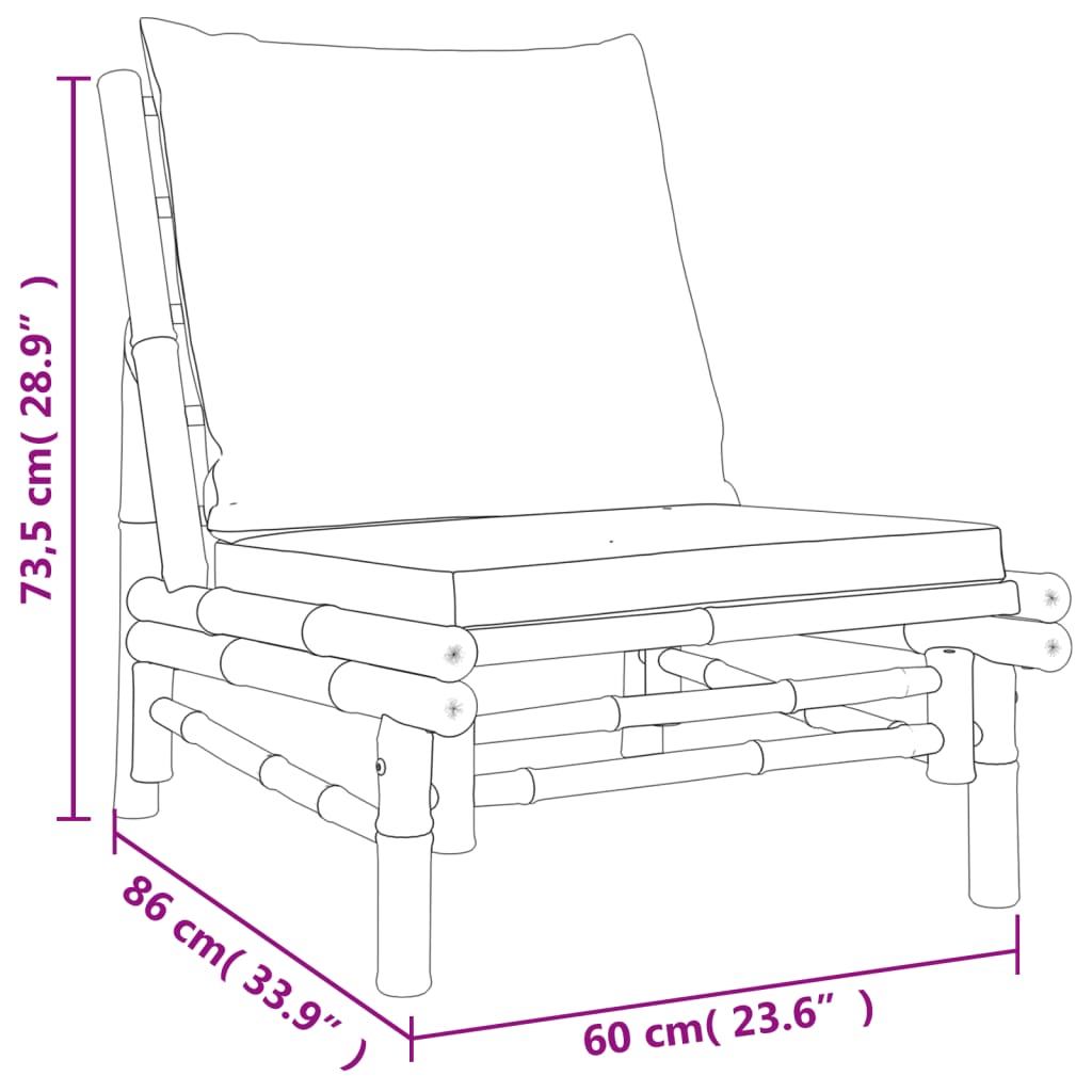 vidaXL Cadeiras de jardim 2 pcs bambu c/ almofadões cinzento-escuro