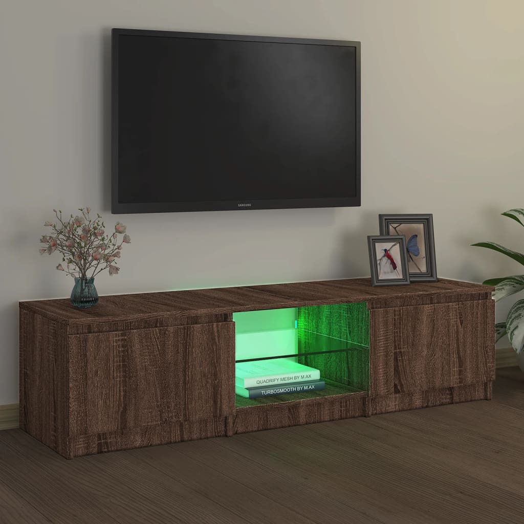 vidaXL Móvel de TV com luzes LED 140x40x35,5 cm carvalho castanho