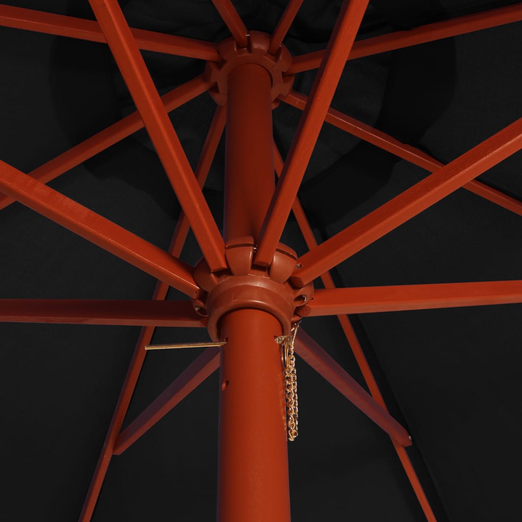 vidaXL Guarda-sol com mastro de madeira 300x258 cm preto