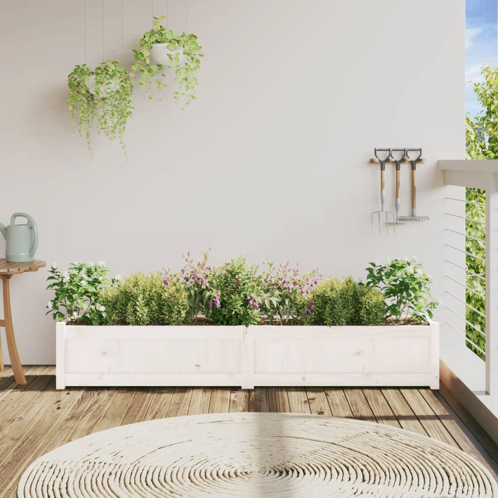 vidaXL Vaso/floreira de jardim 180x31x31 cm pinho maciço branco