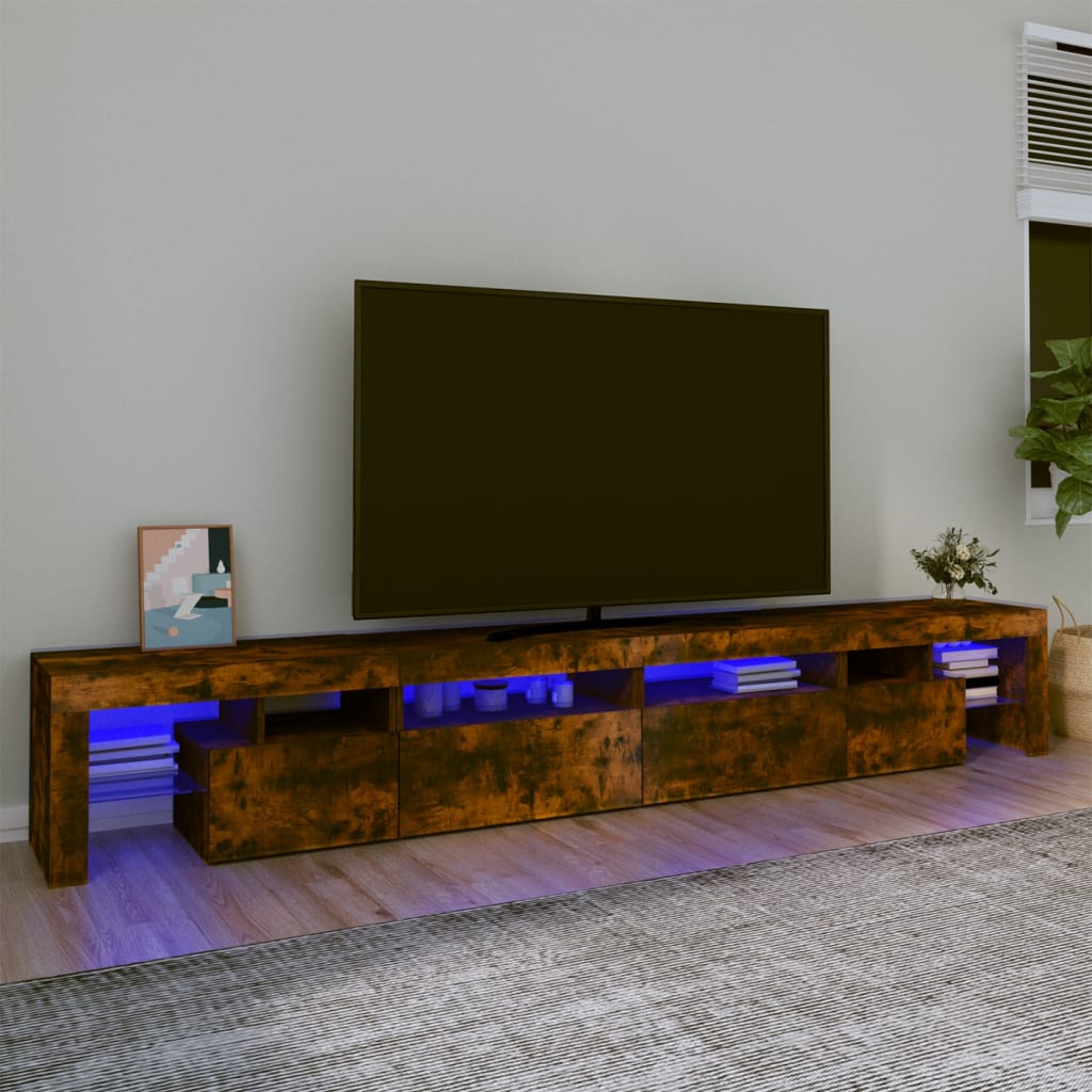 vidaXL Móvel de TV com luzes LED 260x36,5x40 cm carvalho fumado
