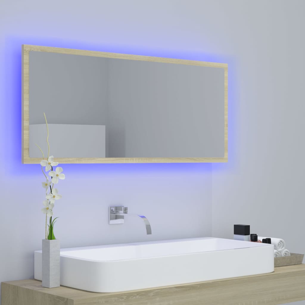 vidaXL Espelho casa banho c/ LED 100x8,5x37cm acrílico carvalho sonoma