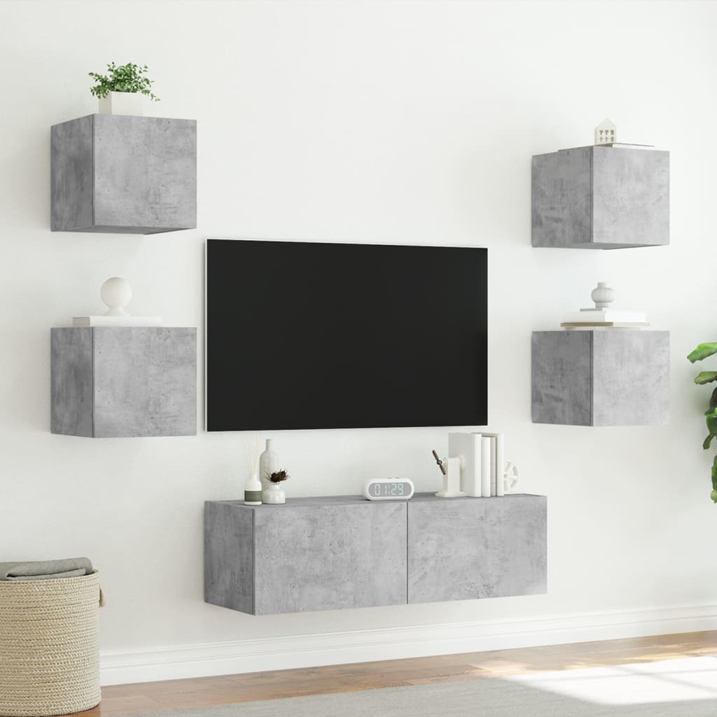 vidaXL 5 pcs móveis de parede para TV com luzes LED cinzento cimento