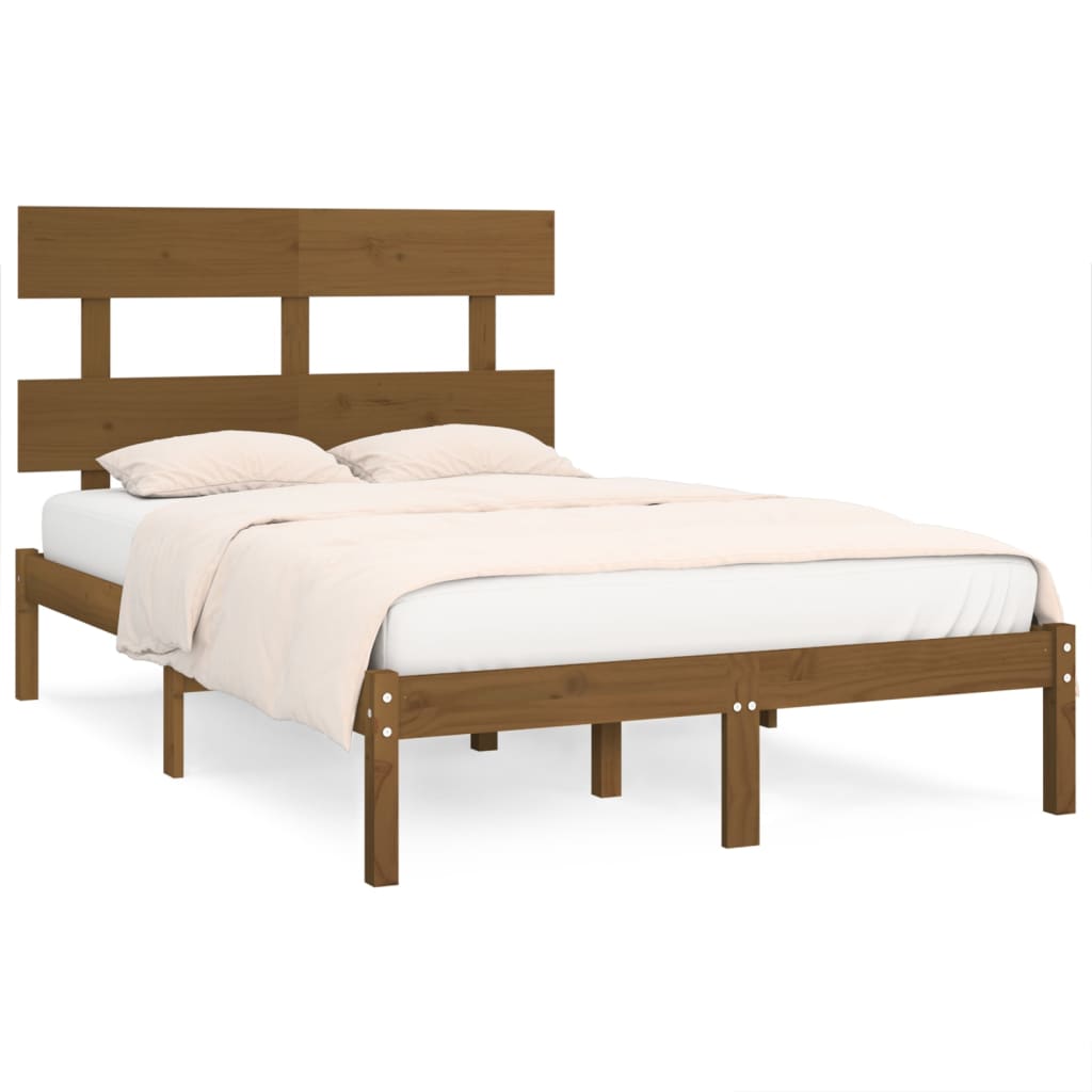 vidaXL Estrutura de cama casal 135x190 cm madeira maciça castanho-mel
