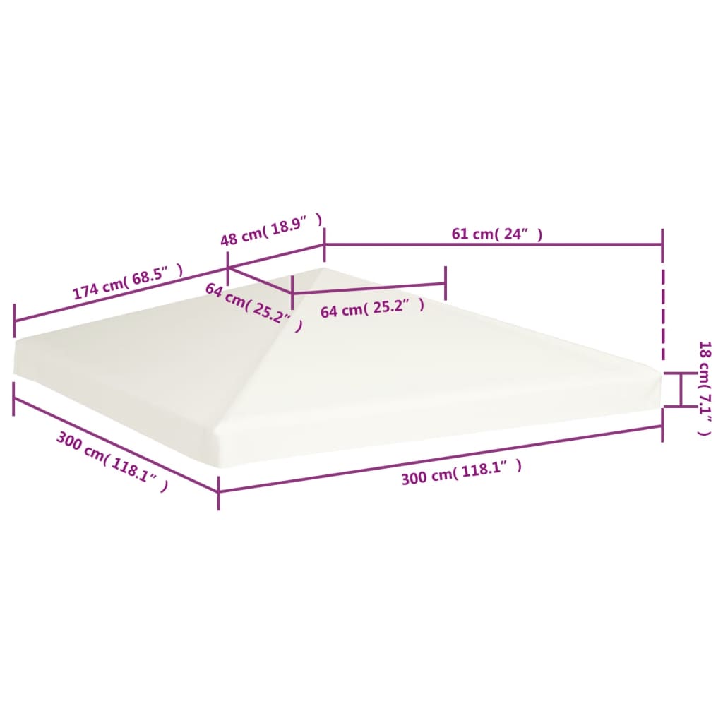 vidaXL Cobertura de gazebo 310 g/m² 3x3 m branco nata