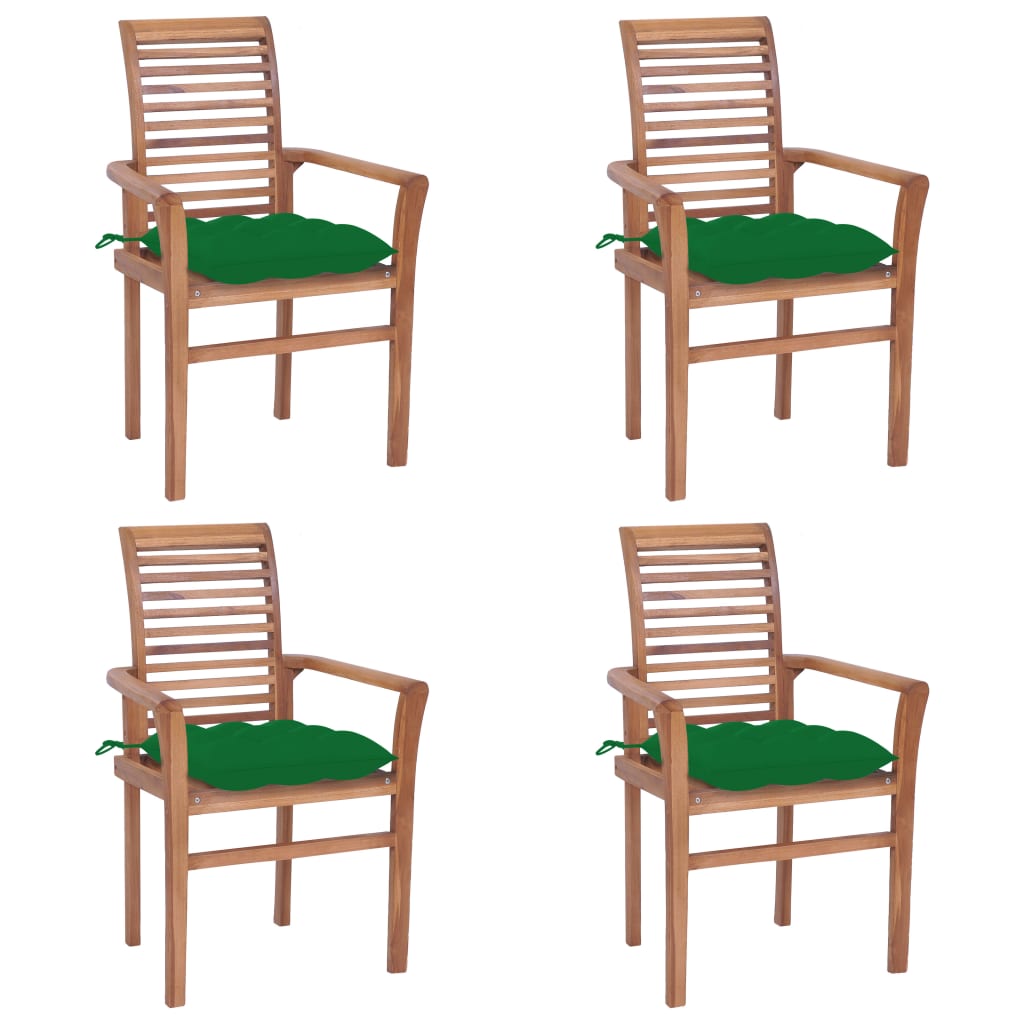 vidaXL Cadeiras de jantar 4 pcs c/ almofadões verdes teca maciça