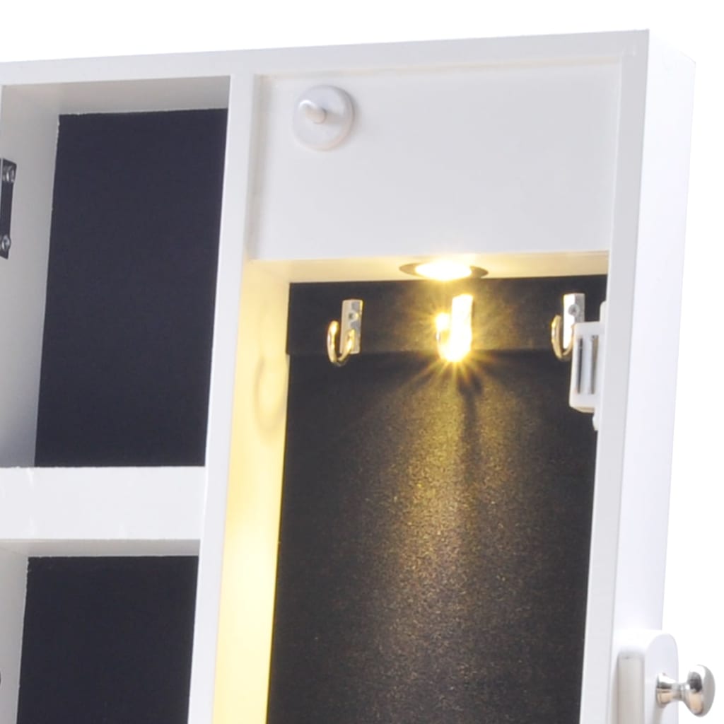 Armário branco de joalheria com LED e porta espelho