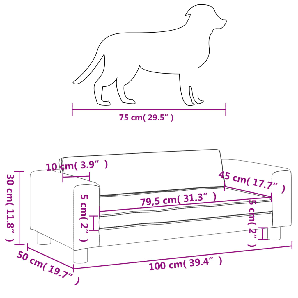 vidaXL Cama para cães com extensão 100x50x30 cm couro artificial creme