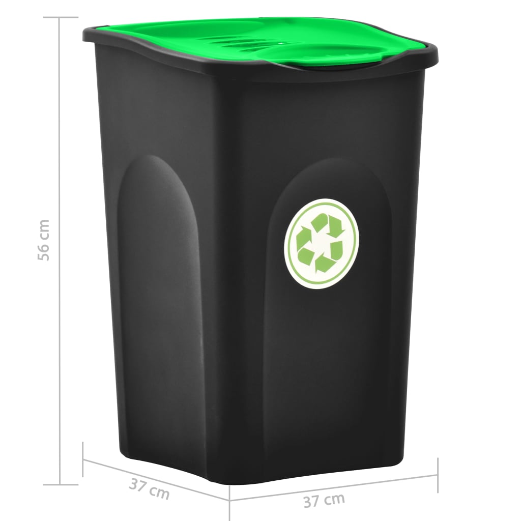 vidaXL Caixote do lixo com tampa articulada 50 L preto e verde